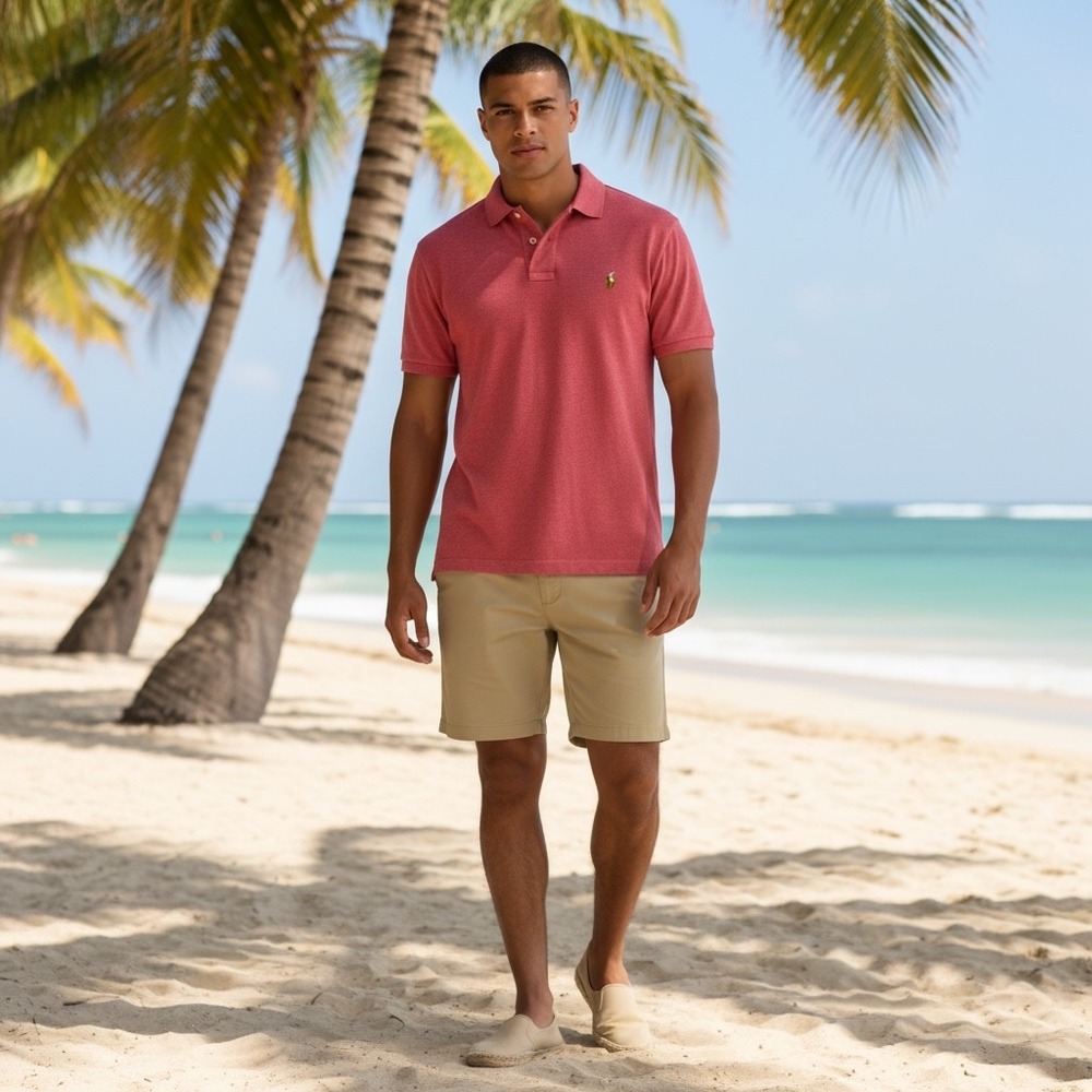 Polo Ralph Lauren Mens Custom Slim Fit Polo Shirt Heather Red Pink Medium M